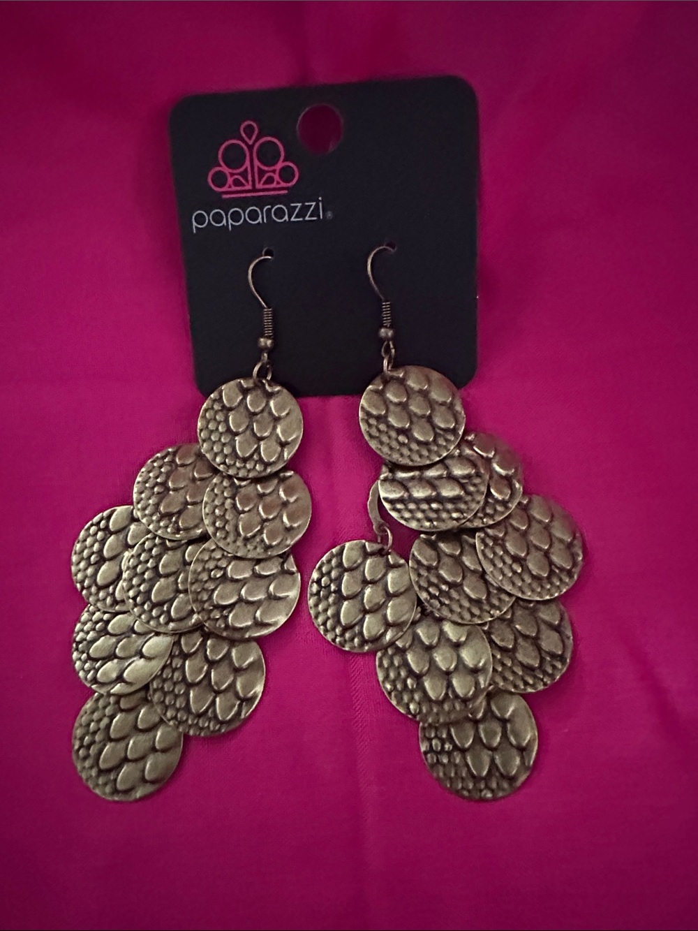 paparazzi Brass Textured Cascade Disc Dangle Earrings